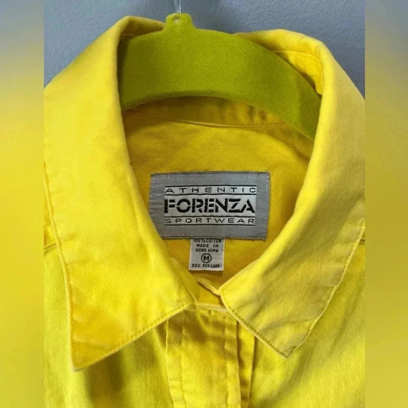 True vintage Logo Mens button down 1980's FORENZA neon yellow OXFORD-M - Picture 7 of 8